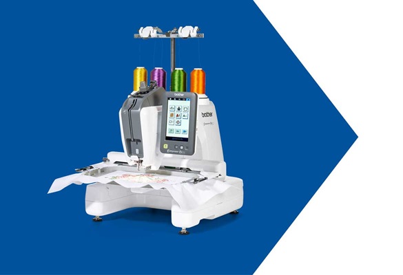 Brother PR1 embroidery machine on blue background