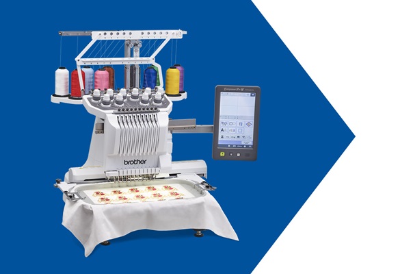 Brother PR1060W embroidery machine on blue background