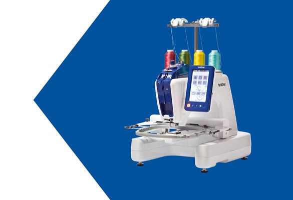 Brother VR embroidery machine on blue background