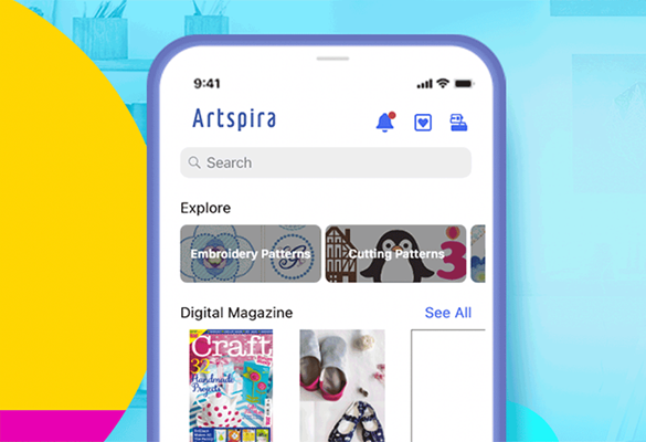 App Artspira su smartphone accanto alla macchina da cucire fratello