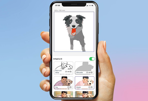 A mobile phone with AI generated designs on the screen