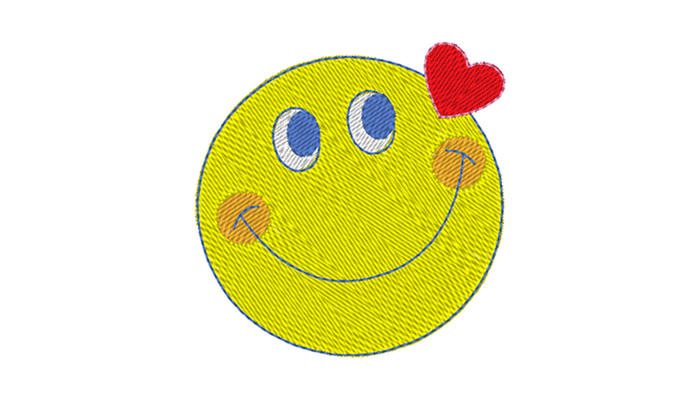 Yellow smiley with red heart embroidery design