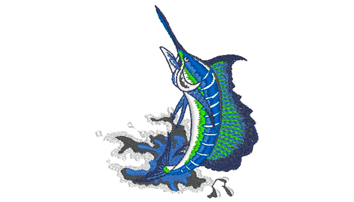 Blaues Schwertfisch Stickmuster