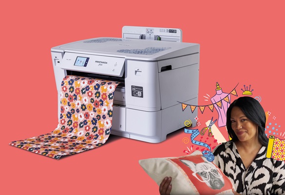 PrintModa fabric printer on dark pastel background
