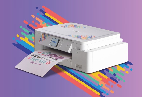 Sublimationsdrucker SP1 mit bunten Linien im Hintergrund