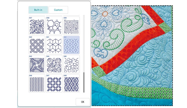 Überblick über Fülldesigns und Beispiele, auf einem Quilt gestickt