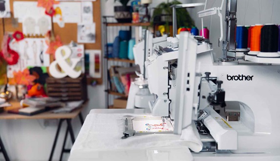 Side view of Brother embroidery machine