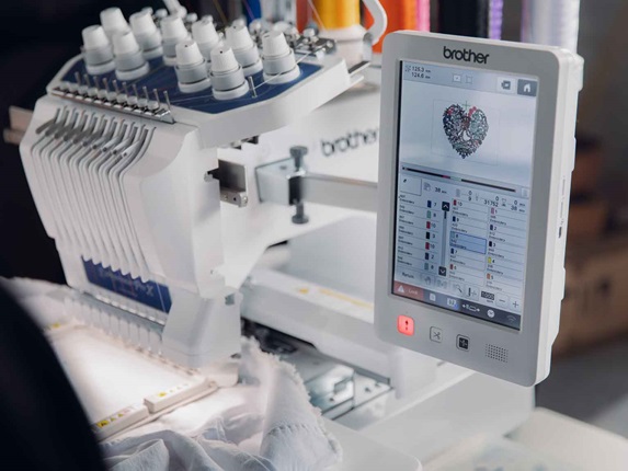 Side view of Brother embroidery machine