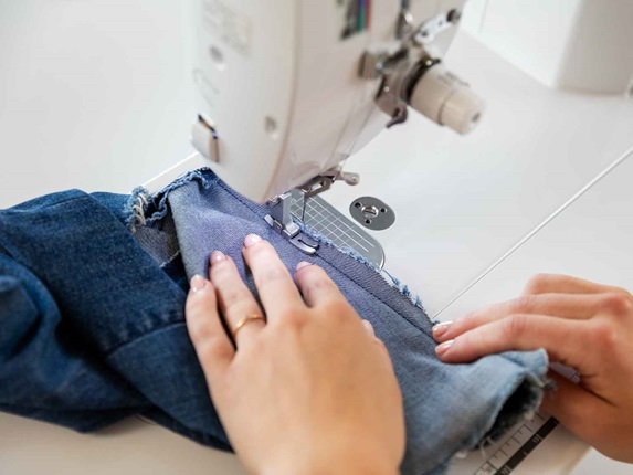 Denim being sewn in Brother PQ1600S sewing machine