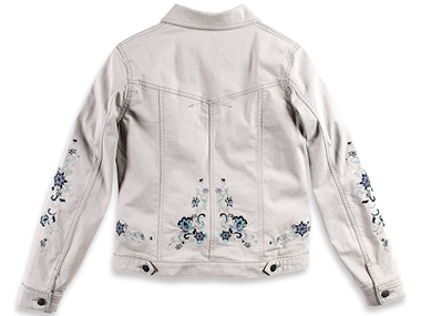 Beige jacket embroidered with blue flower design