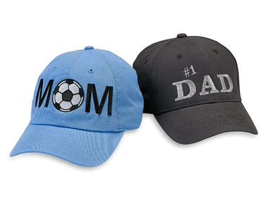 White and blue caps embroidered with heart shaped glasses