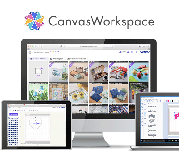 Laptop, tablet e PC con logo CanvasWorkspace