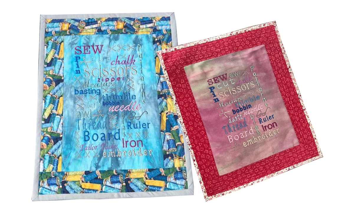 Blue and red sewing embroidery samplers