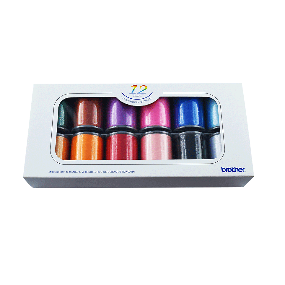 12 mixed embroidery threads for use on all Brother embroidery machines