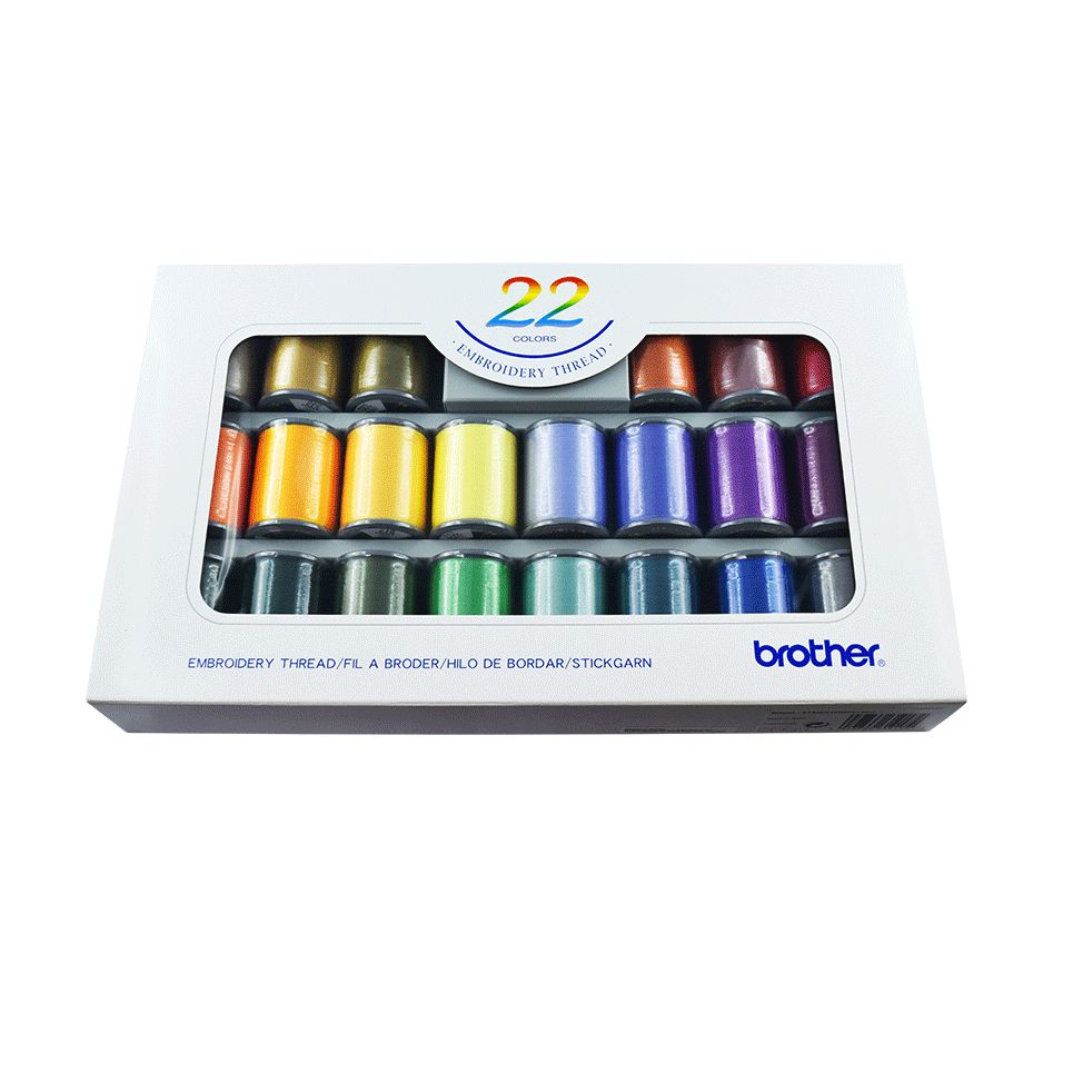22 mixed embroidery threads for use on all Brother embroidery machines
