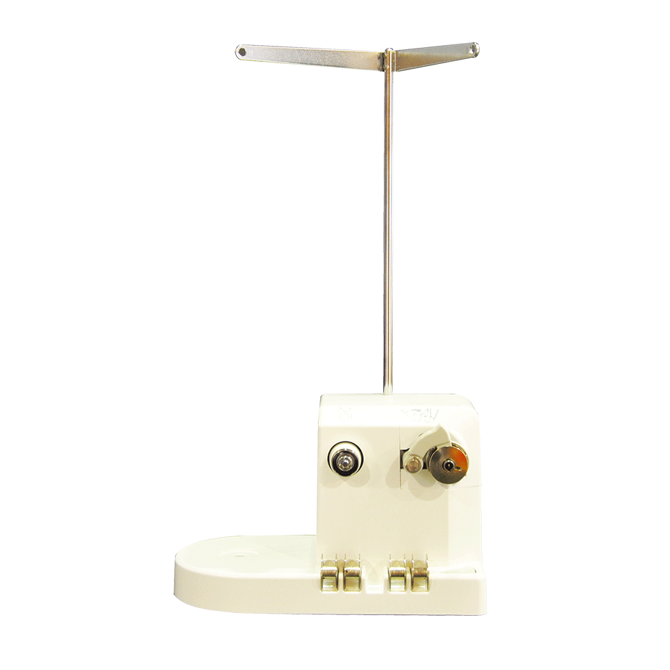 White bobbin winder with metal antenna for thread to wind bobbins