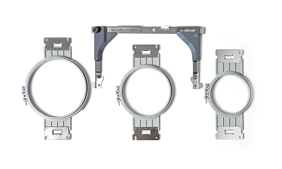 Trois cadres de broderie ronds PRPRFK1 gris pour machine PR