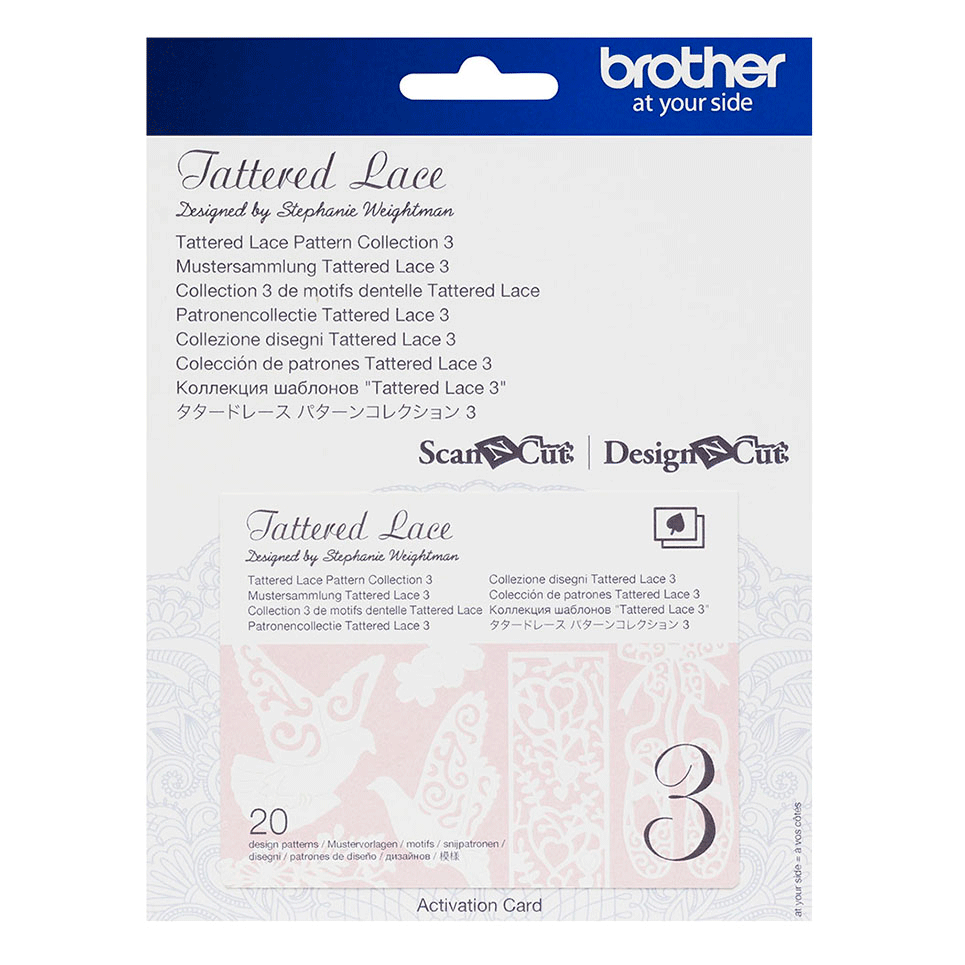 Perzik activeringskaart Tattered lace, kantpatroon vogel, balletschoen