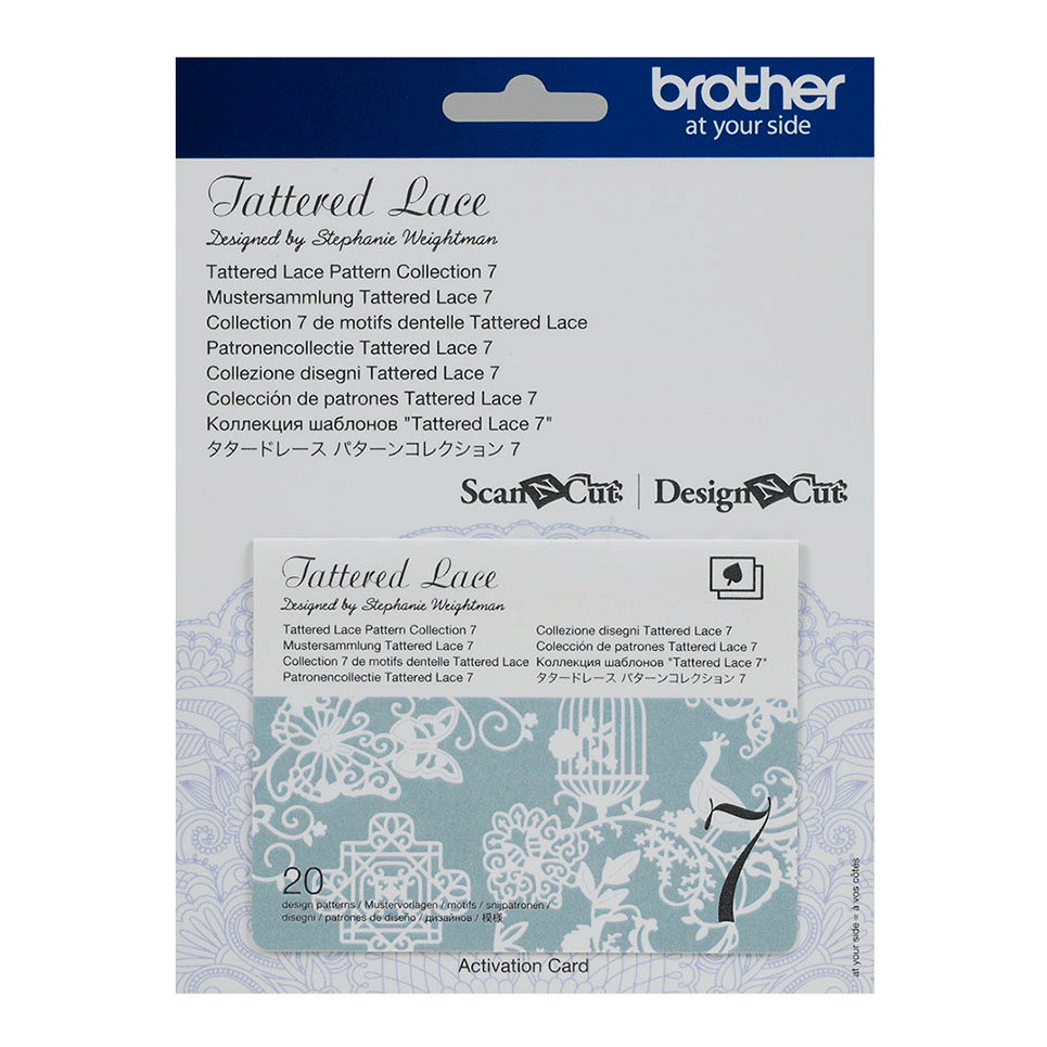 Carte d’activation bleu ciel et blanc de motifs Tattered Lace