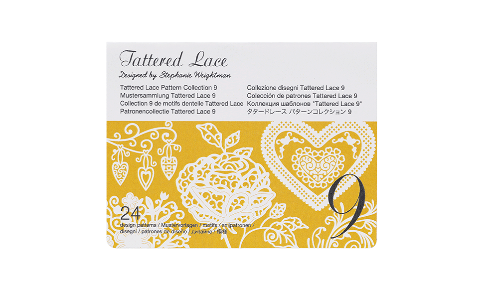 Carte Collection 9 de motifs dentelle Tattered Lace sur fond blanc