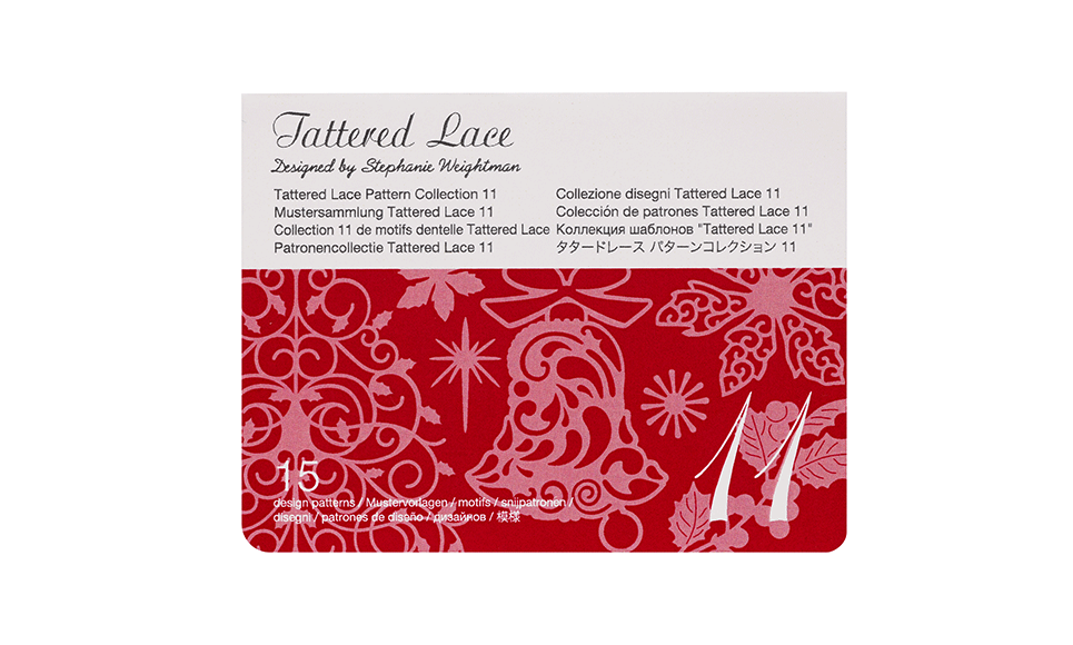 Carte Collection 11 de motifs dentelle Tattered Lace sur fond blanc