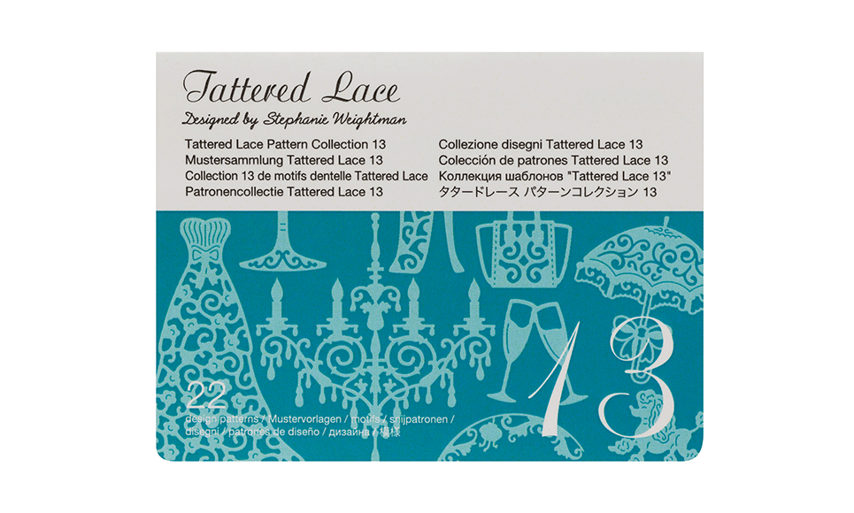 Carte Collection 13 de motifs dentelle Tattered Lace sur fond blanc