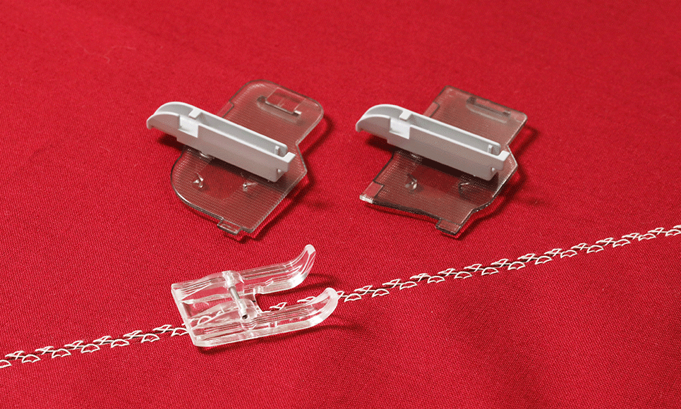 Spanish hemstitch attachment on red fabric