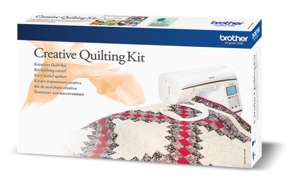 Creative Quilting Kit with NV1800Q sewing machine and red blocks quilt
