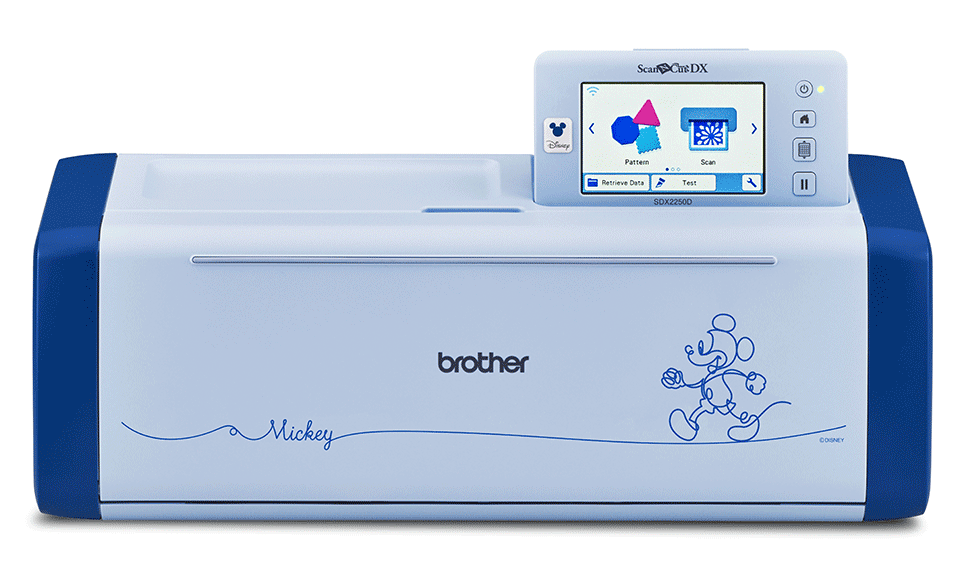 Front view of ScanNCut cutting machine with Mickey Mouse design